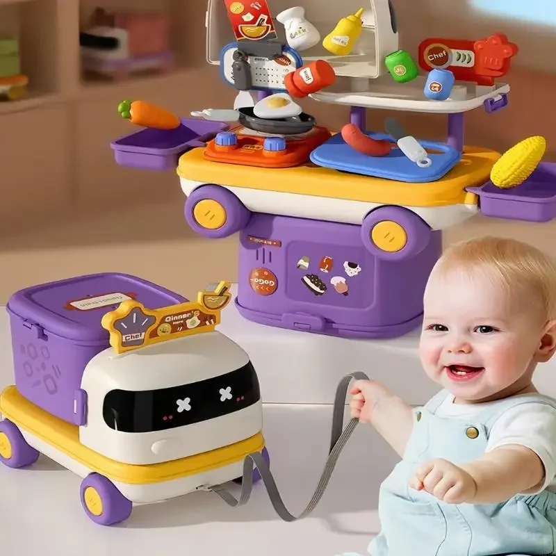 Conjunto modular maquiagem para cozinha, jogo simulação com veículo brinquedo para aprendizagem na primeira infância e