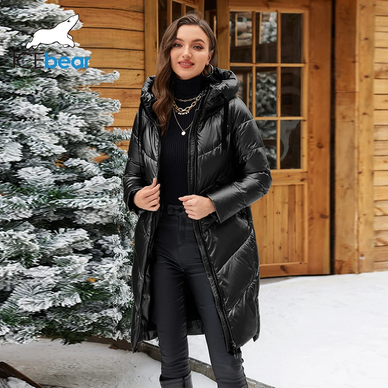 ICEbear 2024 new hooded winter women's  jacket fashion casual slim mid-length warm cotton coat brand ladies parkas GWD20302D