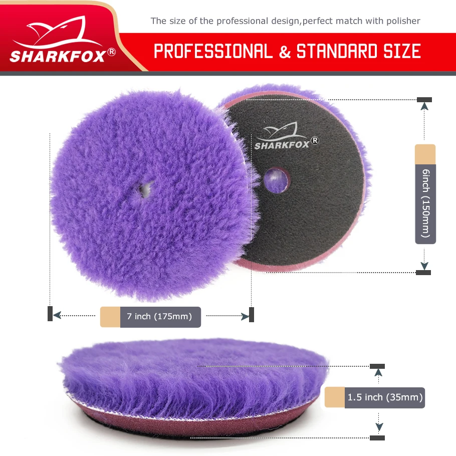 Sharkfox 5Pcs/lot 5/6 inch purple Woolen Polishing Pad Car Paint Polishing Buffing Wool Pad For Waxing Buffer Polisher Use ﻿