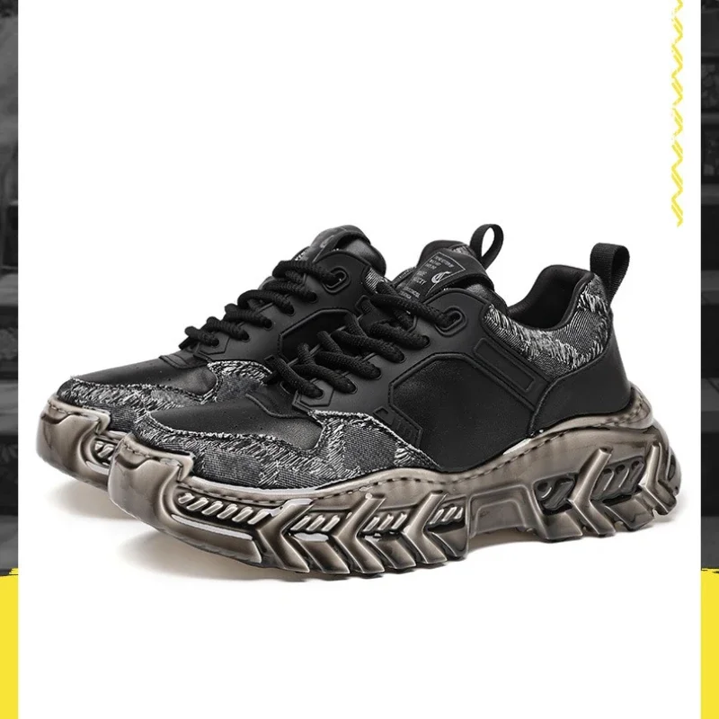 

2025 New Spring and Autumn Trendy Breathable Casual Shoes Men's Leather Versatile Lightweight Thick Soled Personalized Dad Shoes