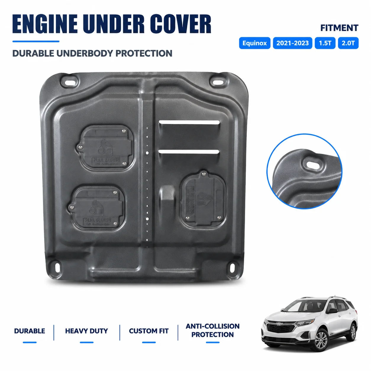 For Chevrolet Equinox 2021-2023 1.5T 2.0T Engine Splash Shield Heavy Duty Underbody Protection Custom Fit Road Debris Defense