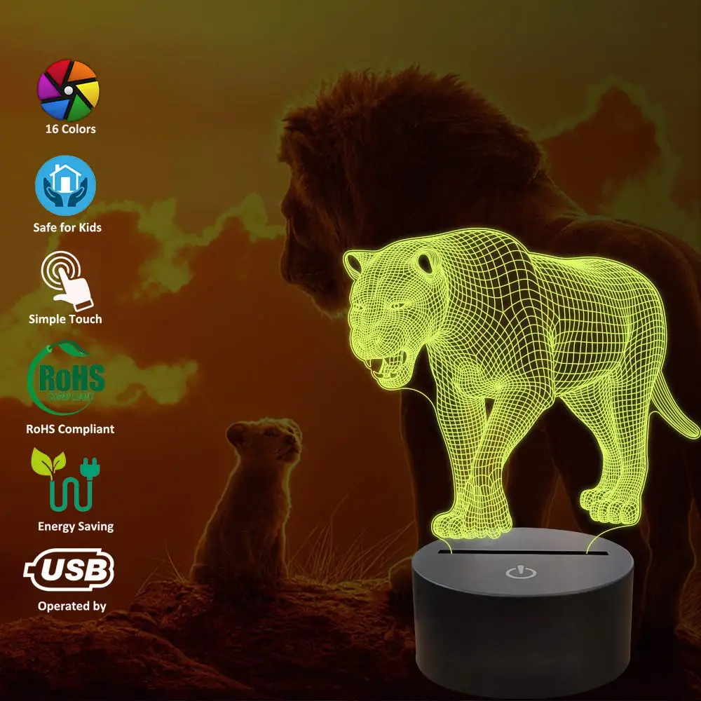 Lampe de chevet 3D en forme de grand chat pour enfants, lampe de chevet avec 16 couleurs changeantes, cadeau de noël, d'halloween, d'anniversaire, pour bébé garçon