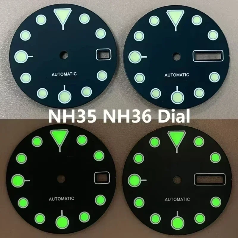 

NH35 Dial C3 Green Luminous 28.5mm Single/Double Calendar Dial Fits for NH35 NH36 4R36 Automatic Movement SKX007 Watch Faces NEW