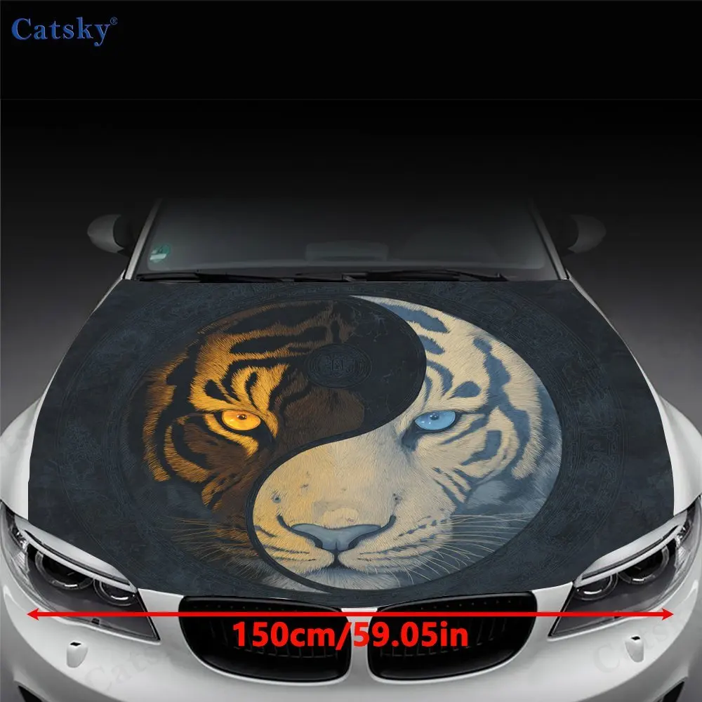 Black Tiger White Tiger Car Hood Film, Stickers With Realistic Patterns - Car Vinyl Wraps, Exterior Accessories Suitable For Mos
