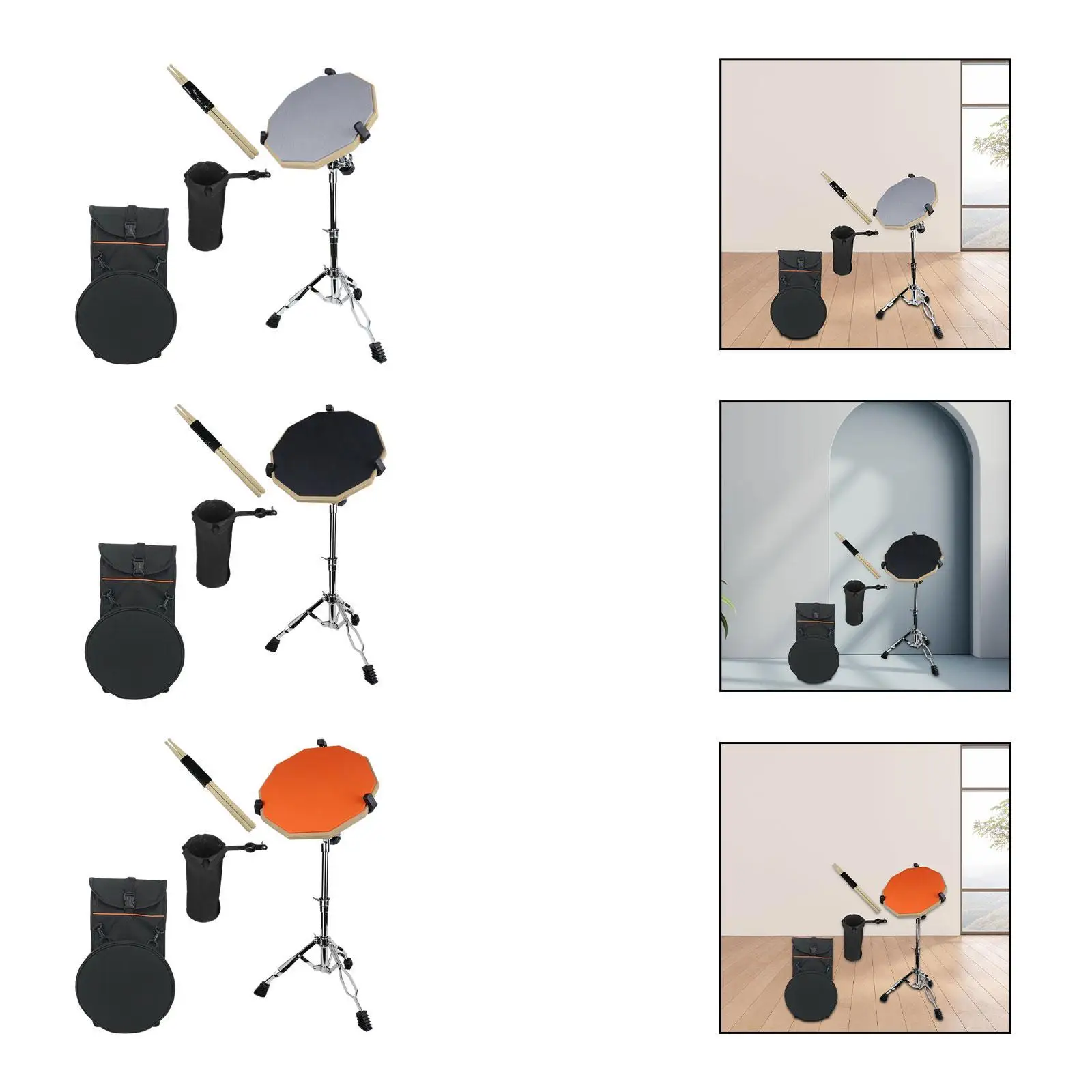 Practice Drum Pad Set, Storage Bag 12 inch with Drum Stand, Portable,Silicone