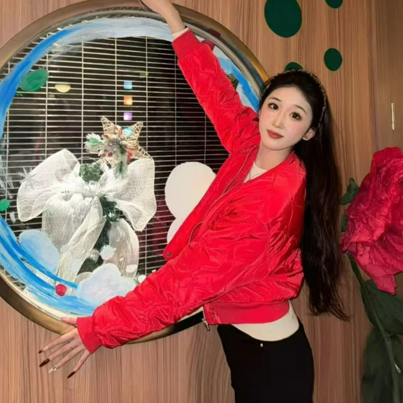 2026秋冬新作 レッドジッパーコットンジャケット レディース ファッション ハイエンド レディライクスタイル コットンアウター トレンド