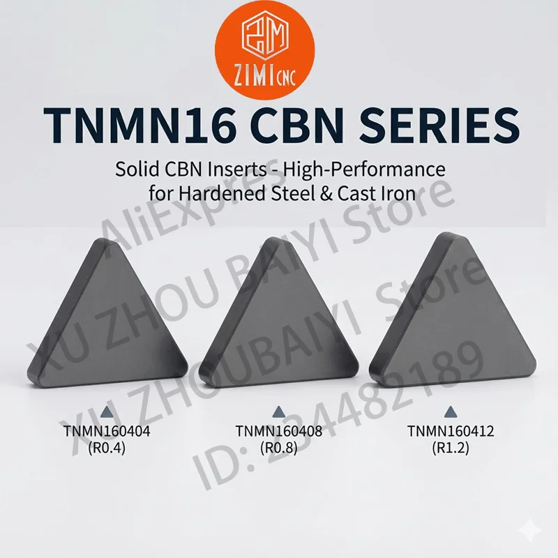 

TNMN160404 TNMN160408 Solid CBN Inserts 6-Edge CNC Lathe Turning Tool for Hardened Steel HRC58-65 Cast Iron Machining