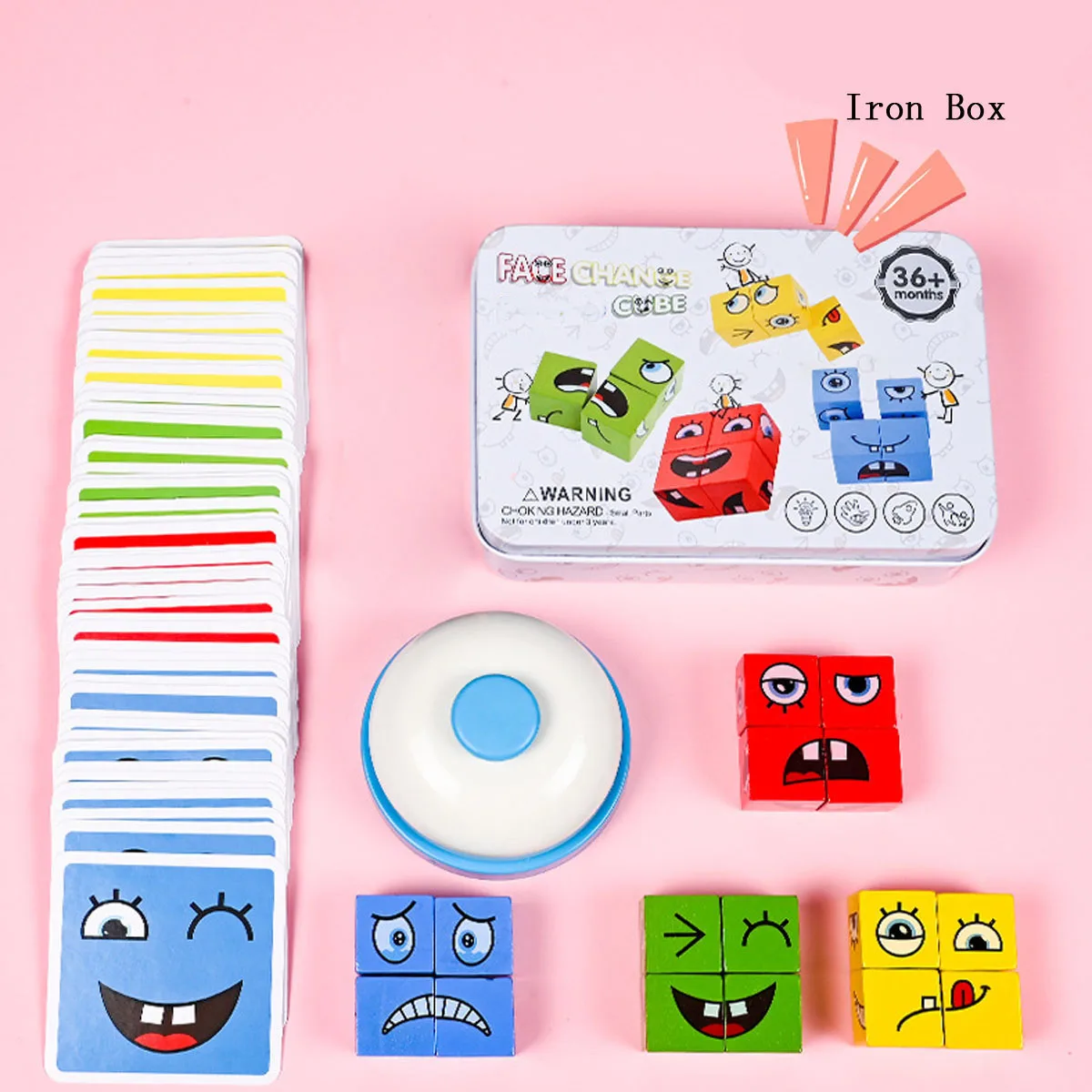 Cube Face Changing Building Blocks Board Game Wood Puzzle Montessori Expression Wooden Blocks Blocos For Children Kids Toys Gift