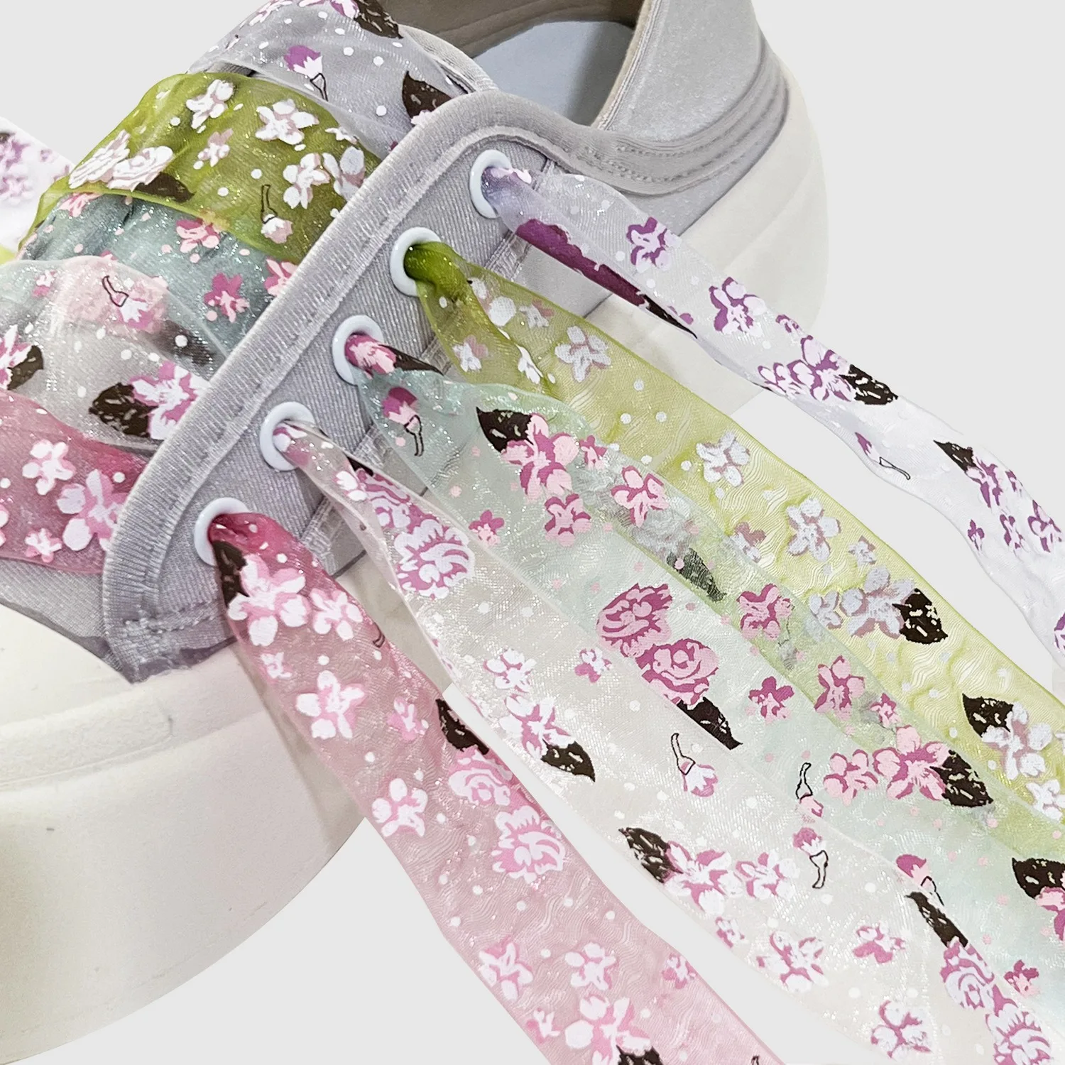Organza Dreamy Snow Yarn Transparent Shoelace 2.6cm Width Flat Shoelace Printed Lace Shoelaces for Sneakers for Woman 1 Pair New