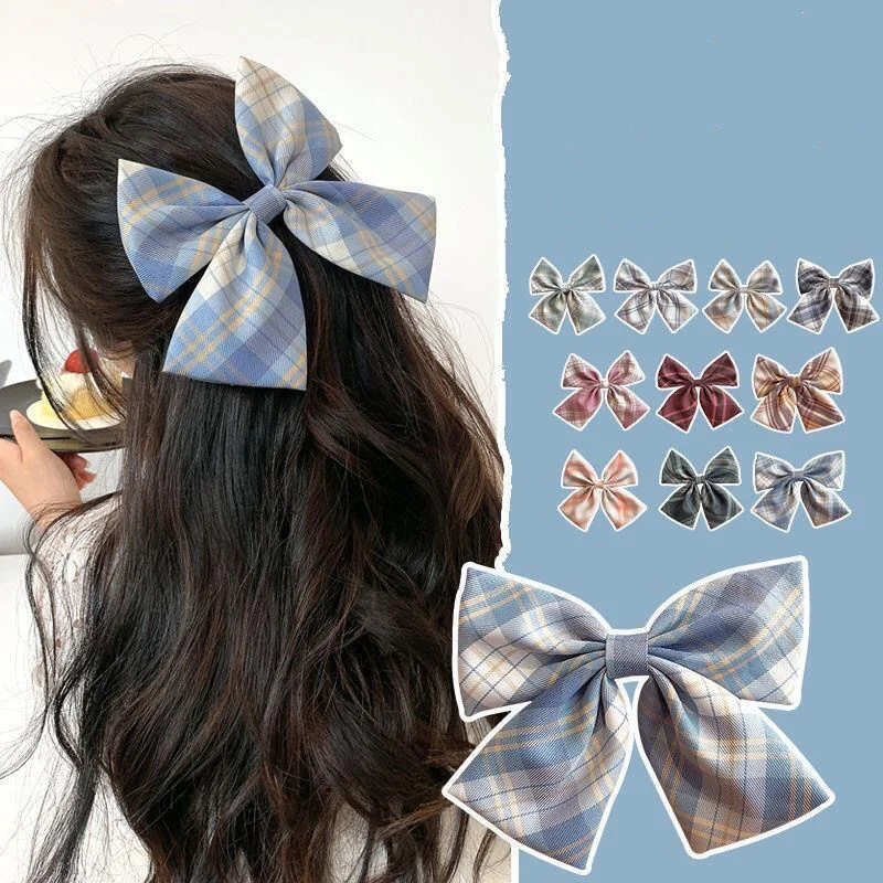 Jk Preppy Fabric Large Bow Hairpin Hair Accessories Instagram Large Plaid Headpiece Back Head Clip Duck Beak Clip