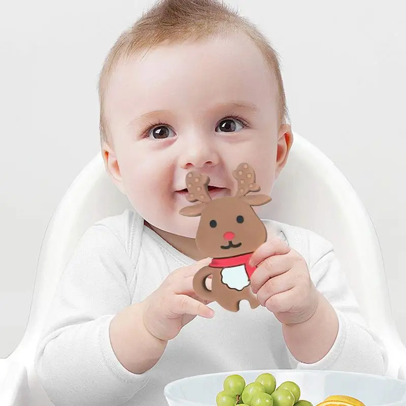 Mordedor de silicona para alivio de niños pequeños, mordedor suave de grado alimenticio, juguete para el Día de los niños, Navidad y cumpleaños