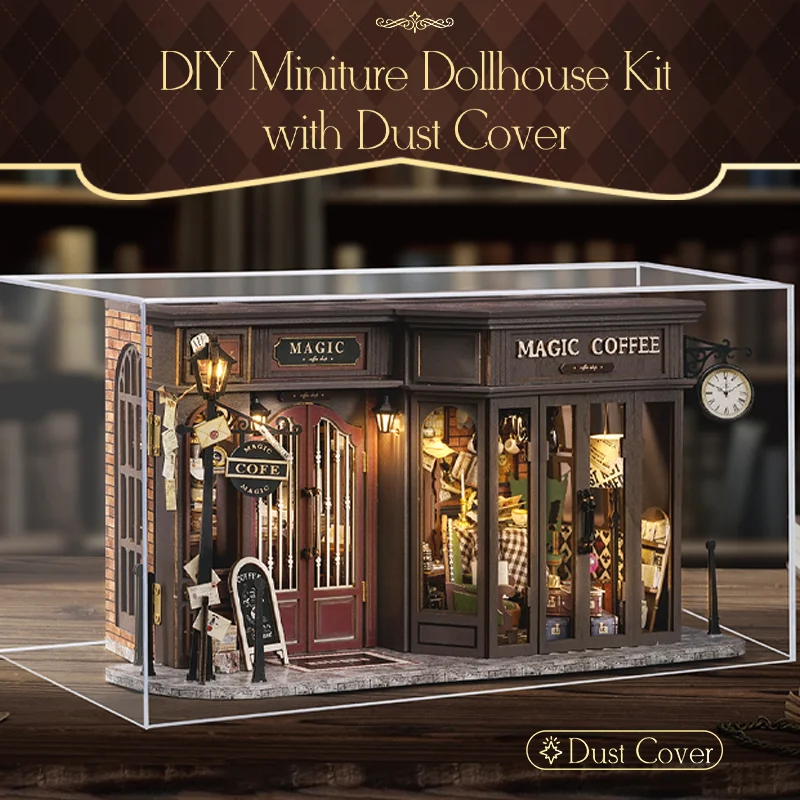 

Cutebee 3D DIY кукольный домик мини-масштаб миниатюрный кукольный домик комплект с пылезащитным чехлом идеальный домашний декор винтажная кофейня