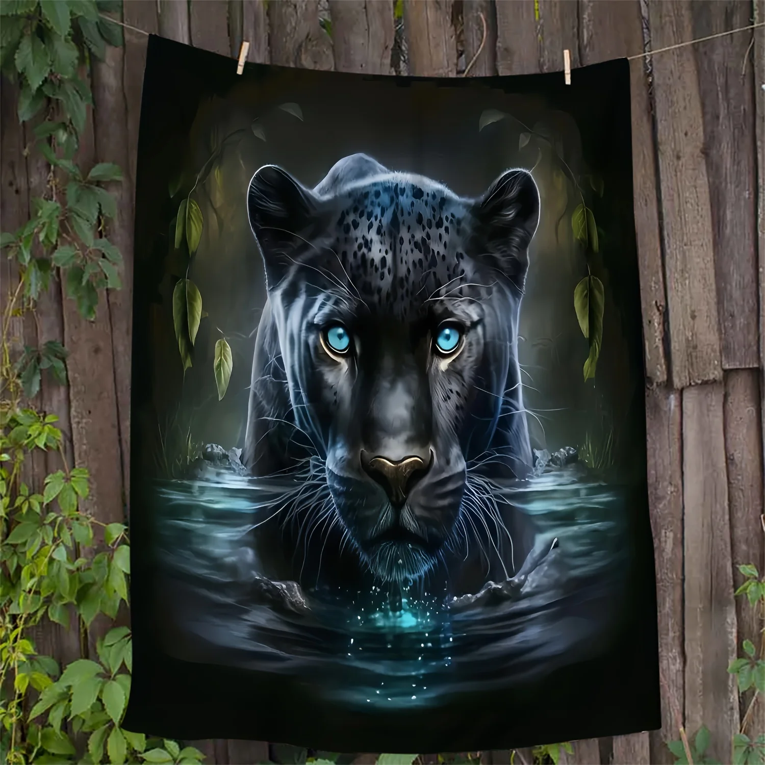 Black Panther Gaze Print Throw Blanket, Cozy Versatile Shawl for Couch Bed Office Travel Outdoor