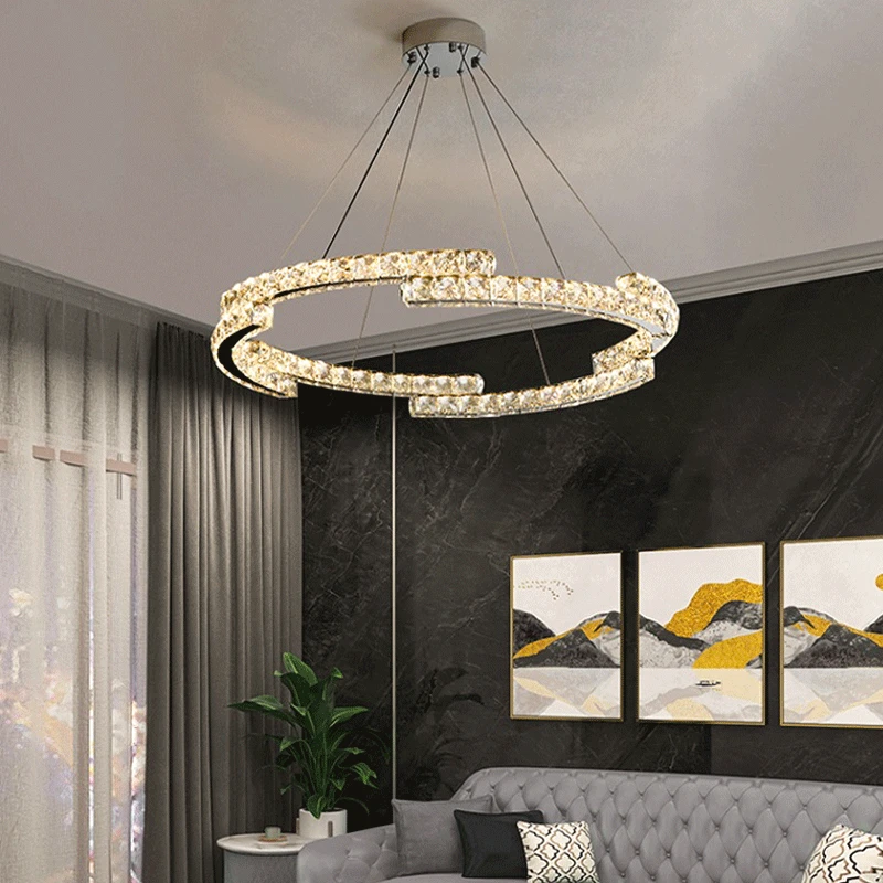 

New Nordic Crystal Ceiling Chandelier For Living Room Bedroom Restaurant Creative Stainless Steel Mirror Led Indoor Lighting