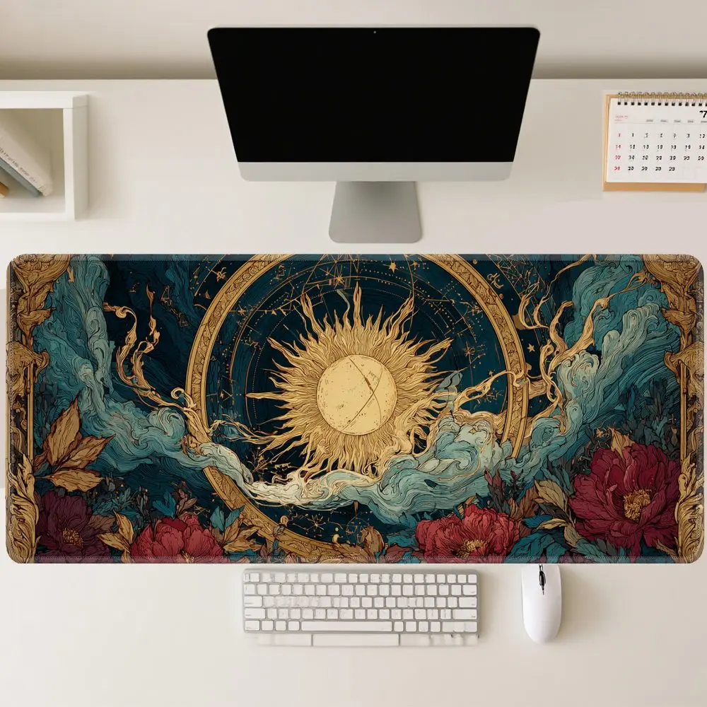 Mystical Sun Celestial Astrology Desk Mat Large Gaming Mouse Pad Rubber Base Desktop Mat Office