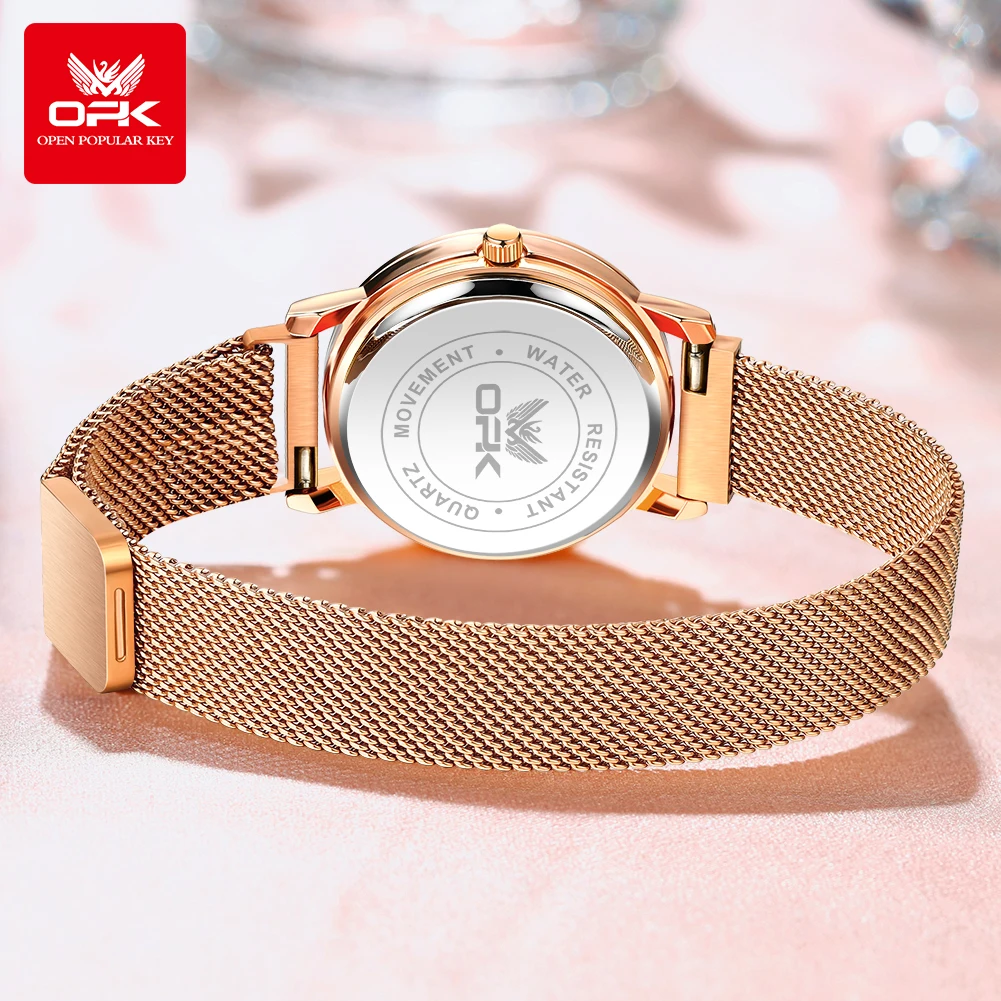 OPK 8115 Women Watches Fashionable Simple Original Quartz Wristwatch Waterproof Mesh Belt Ladies Watches Girls Gifts Reloj