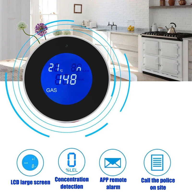 Tuya Wifi Smart Natural Gas Alarm Sensor With temperature function Combustible Gas Leak Detector LCD Display Smart Life App