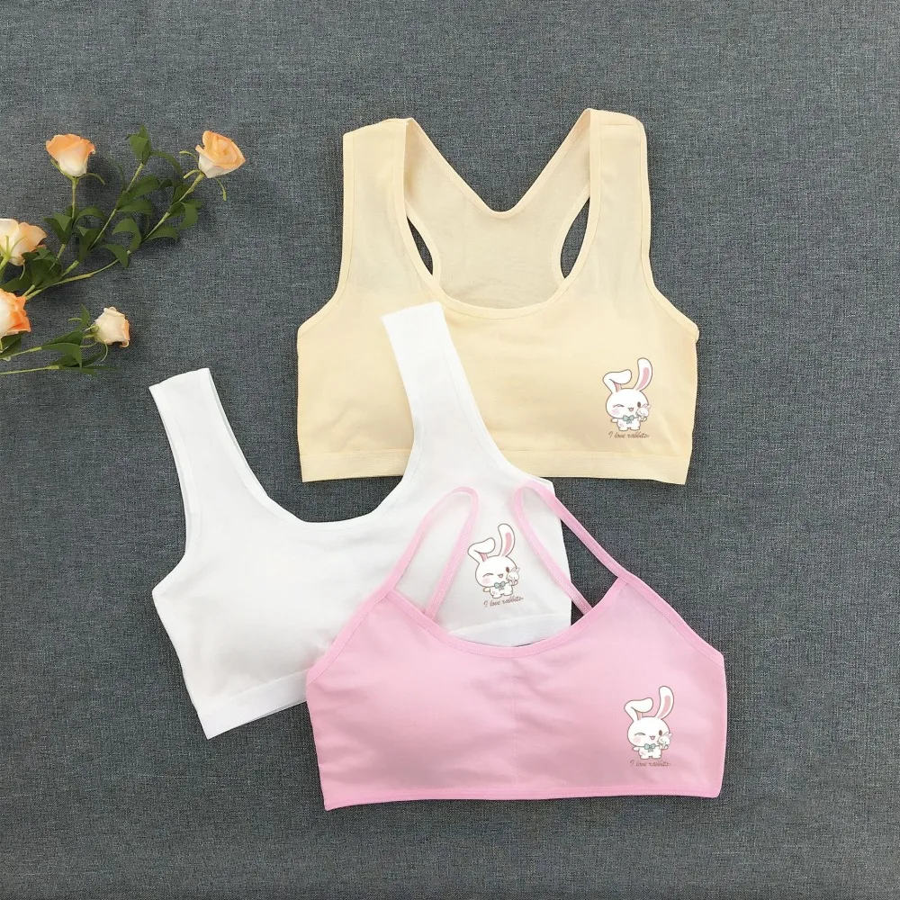 

Cute Cartoon White Rabbit Girl's Development Bra Underwear Summer Students' Bra Wrapped Girls' Sports Vest 8-15Y Tops