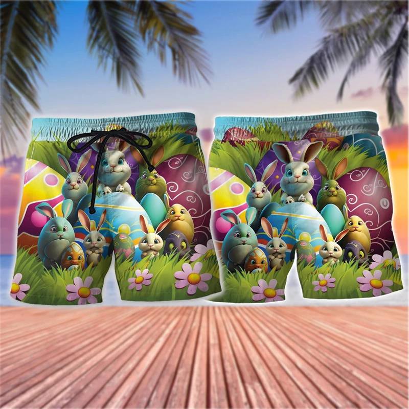 

Женские пляжные шорты с рисунком Счастливой Пасхи, повседневные праздничные пляжные шорты, плавки с кроликом, яйцом, животными, кошками