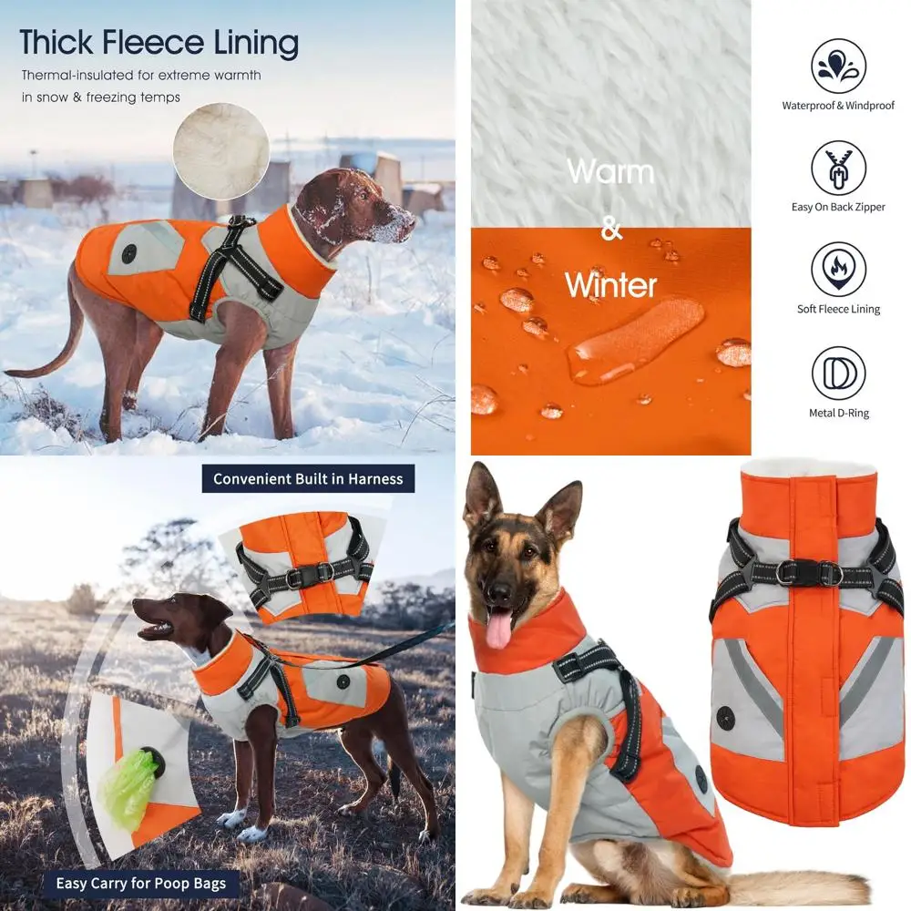 

Оранжевая очень большая зимняя куртка на молнии для собак, водонепроницаемая одежда для крупных пород, подходит для лабрадоров, немецких овчарок, доберманов