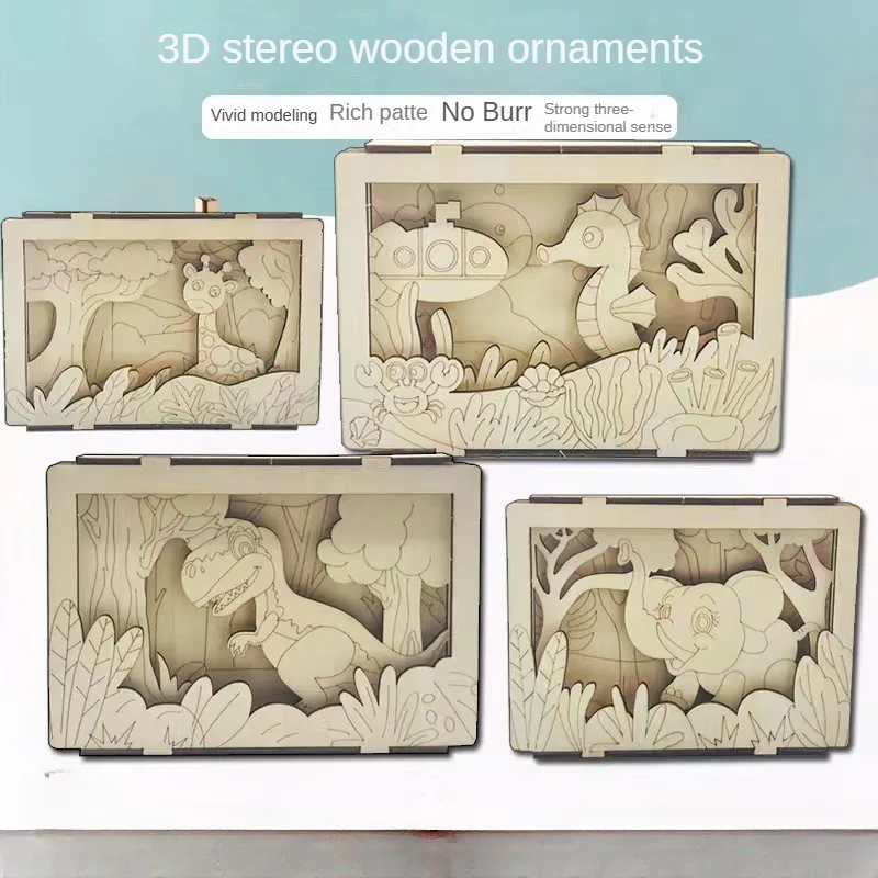 3D Wooden Building Blocks Splicing Painted Puzzle DIY Graffiti Children's Educational Painting Toys for Children Birthday Gifts