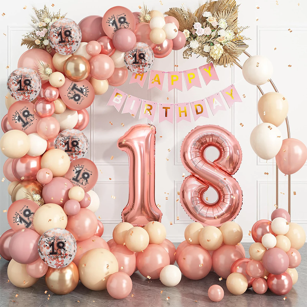 

Rose Golden Balloons Garland Arch Kit Happy 18th 30th 40th 50th Birthday Banner for Home Women Birthday Balloons Party Supplies