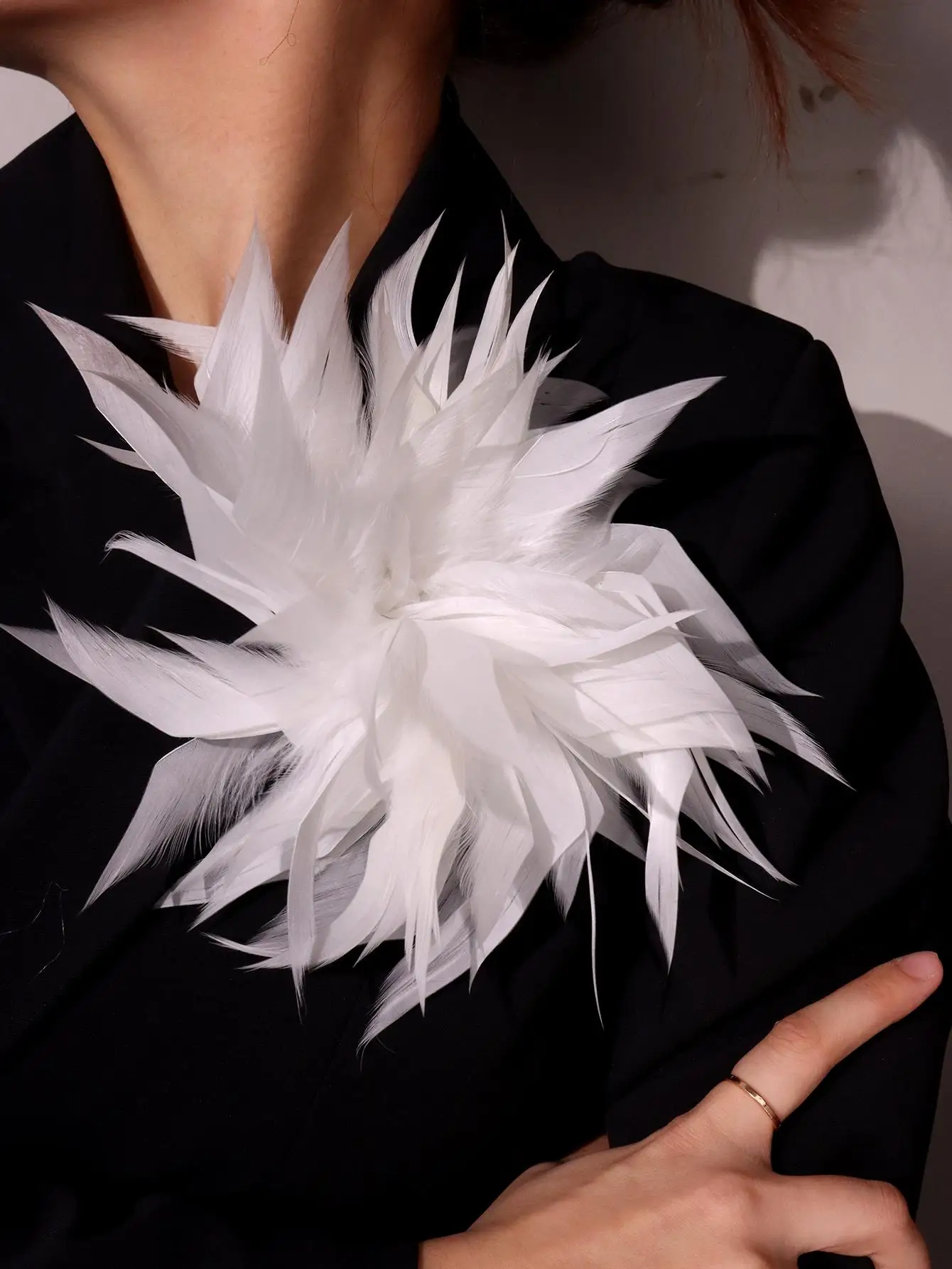Exaggerated Personality Trendy Colorful Artificial Feather Brooch for Women Men Host Suit Decoration Pin HUANZI 2025 NEW