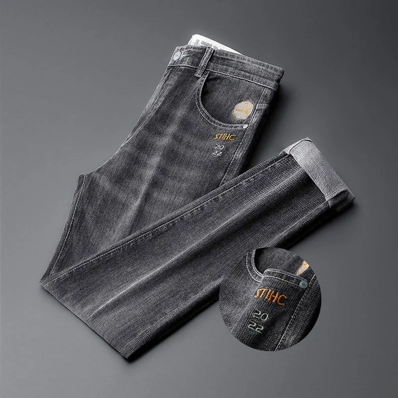 quality embroidered men's jeans spring High and summer new trend loose straight pants Korean youth high-end casual pants men