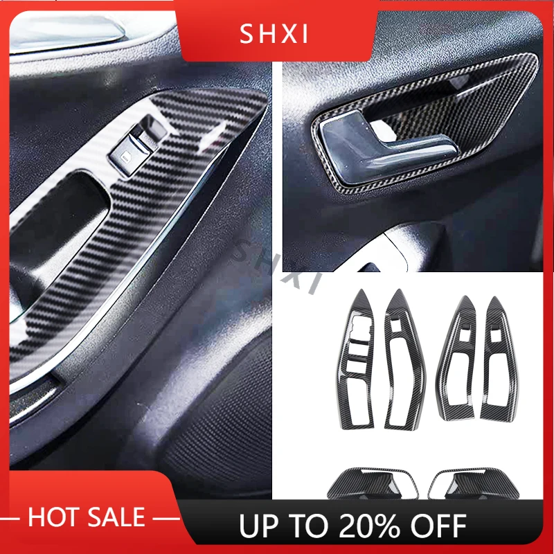 Good Quality New For Ford Puma 2019-2024 Carbon Style Side Door Interior Inner Power Window Lift Switch Buttons Handles Bowls Co