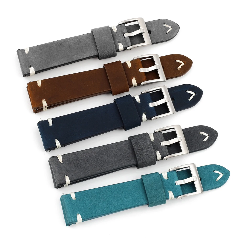 Retro Handmade 20mm 22mm Quick Release Watch Band Sude Leather Watch Strap Gray Brown Blue Replacement Watch Accessories for Men