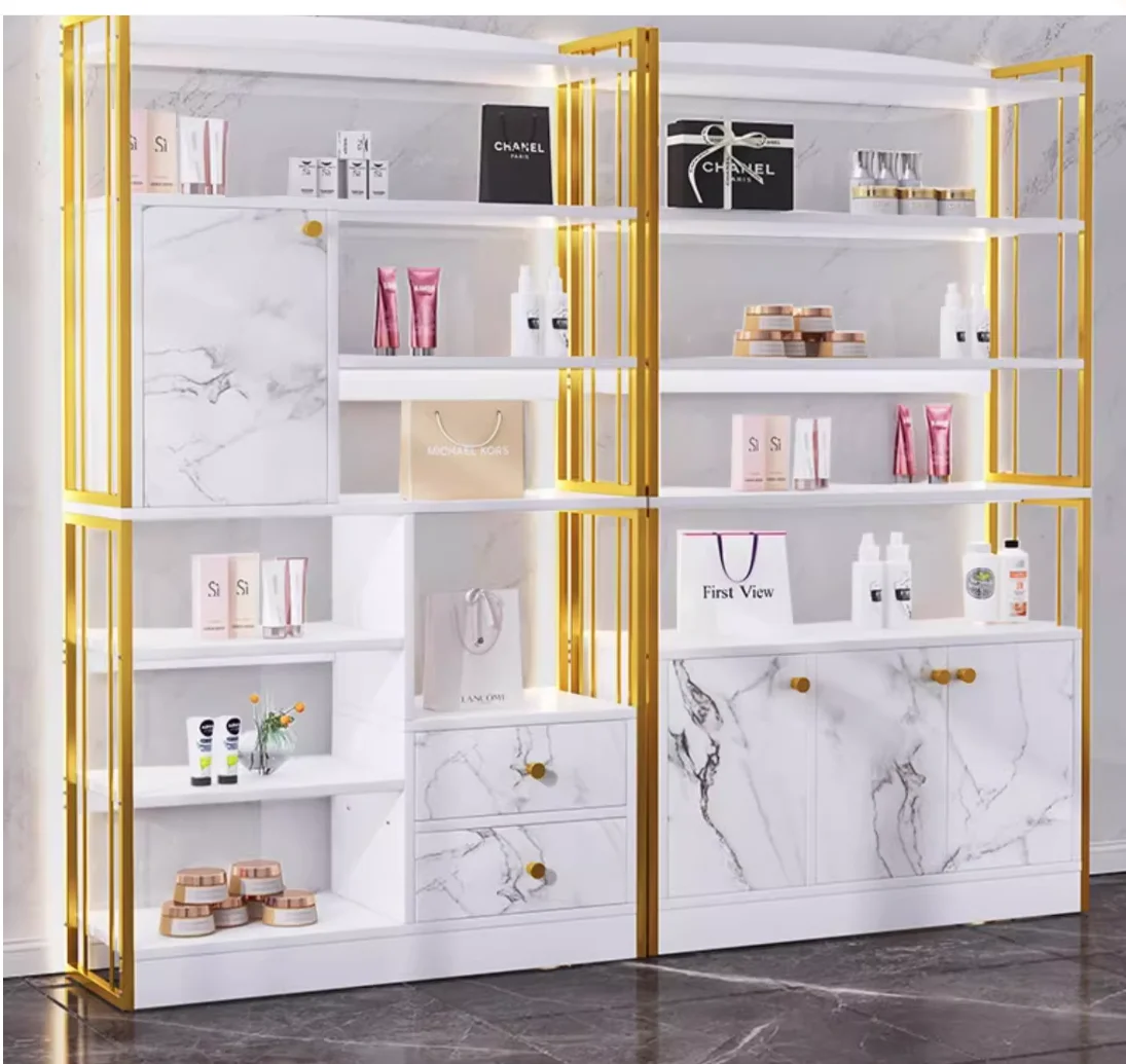 Cosmetics display cabinet light luxury multi-layer storage shelf beauty salon skin care display shelf nail display table goods