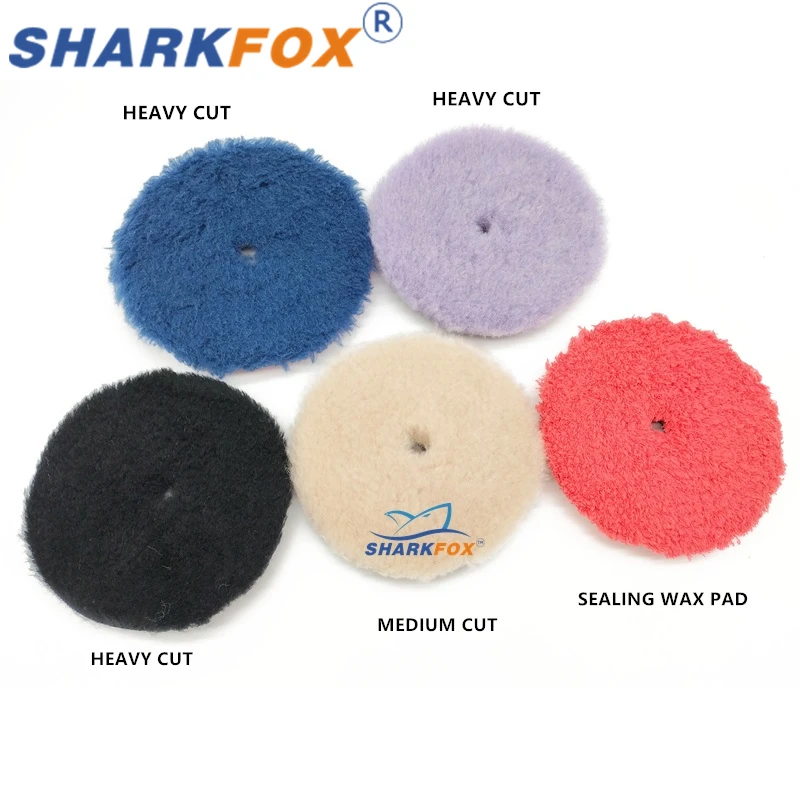 Sharkfox 5 Inch/ 6 Inch Wool Pad High Density Lambs Woollen Polish buffing Pad for Car Polisher