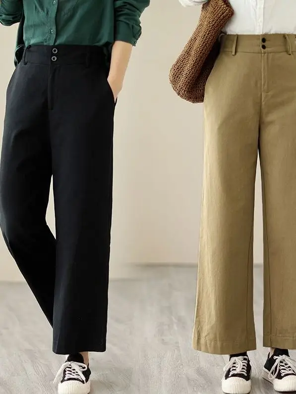 

Женские летние брюки с высокой талией и широкими штанинами, новые, свободные, стройнящие, универсальные, повседневные, прямые, укороченные (7/8)