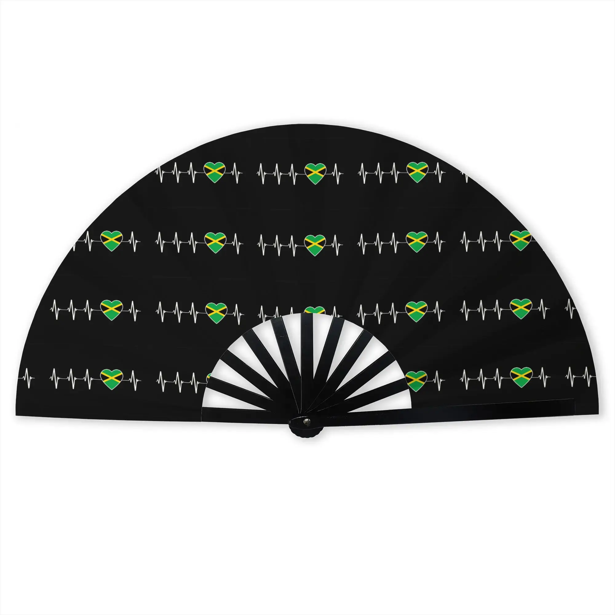 Jamaican Heartbeat Jamaica Country Flag Heart Folding Hand Fan  Polyester Fabric Fan Funny Summer Accessory Decorative Fans