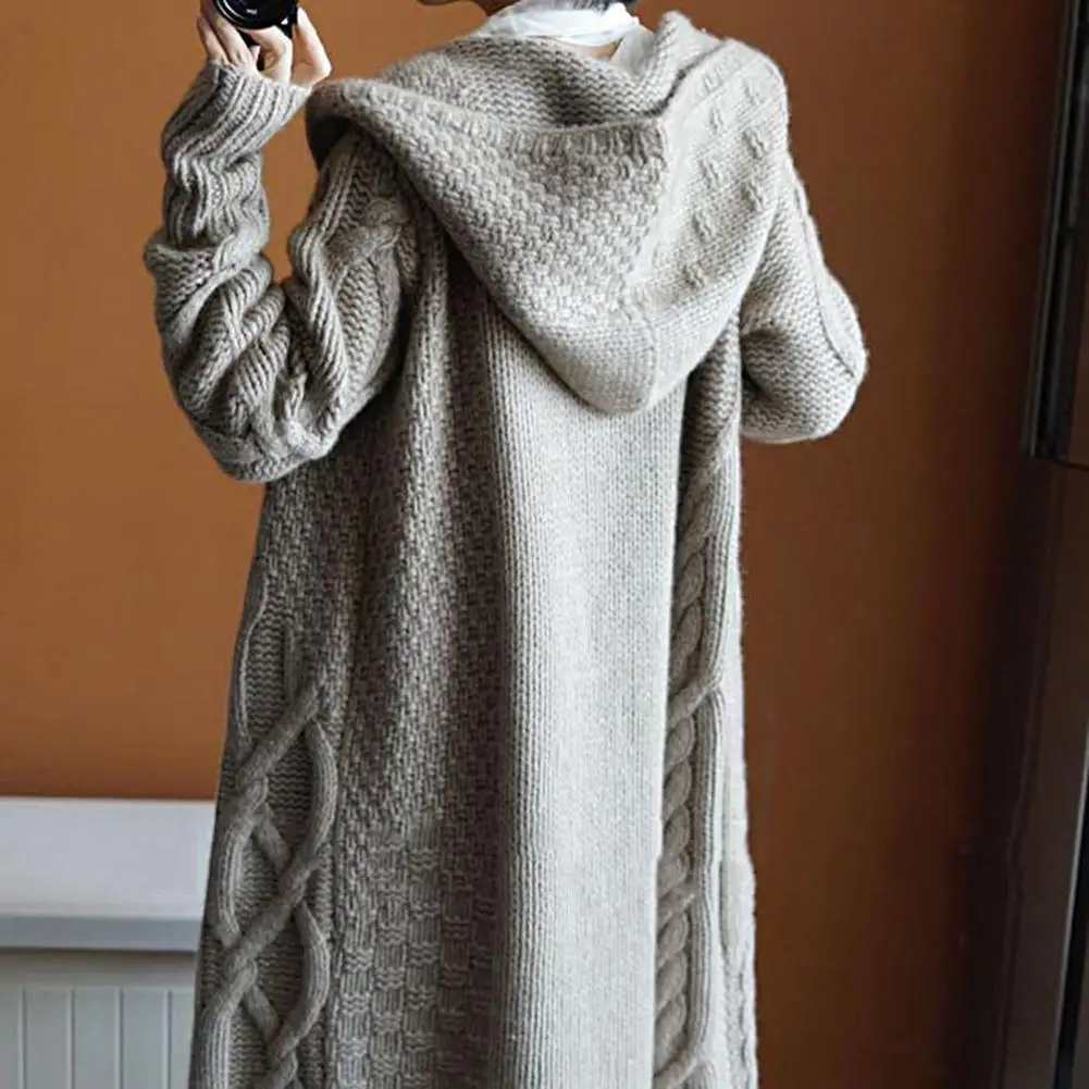 Stylish Women Hooded Cardigan  Loose Super Soft Women Knitted Coat  Long Style Thickened Jacket Knitwear