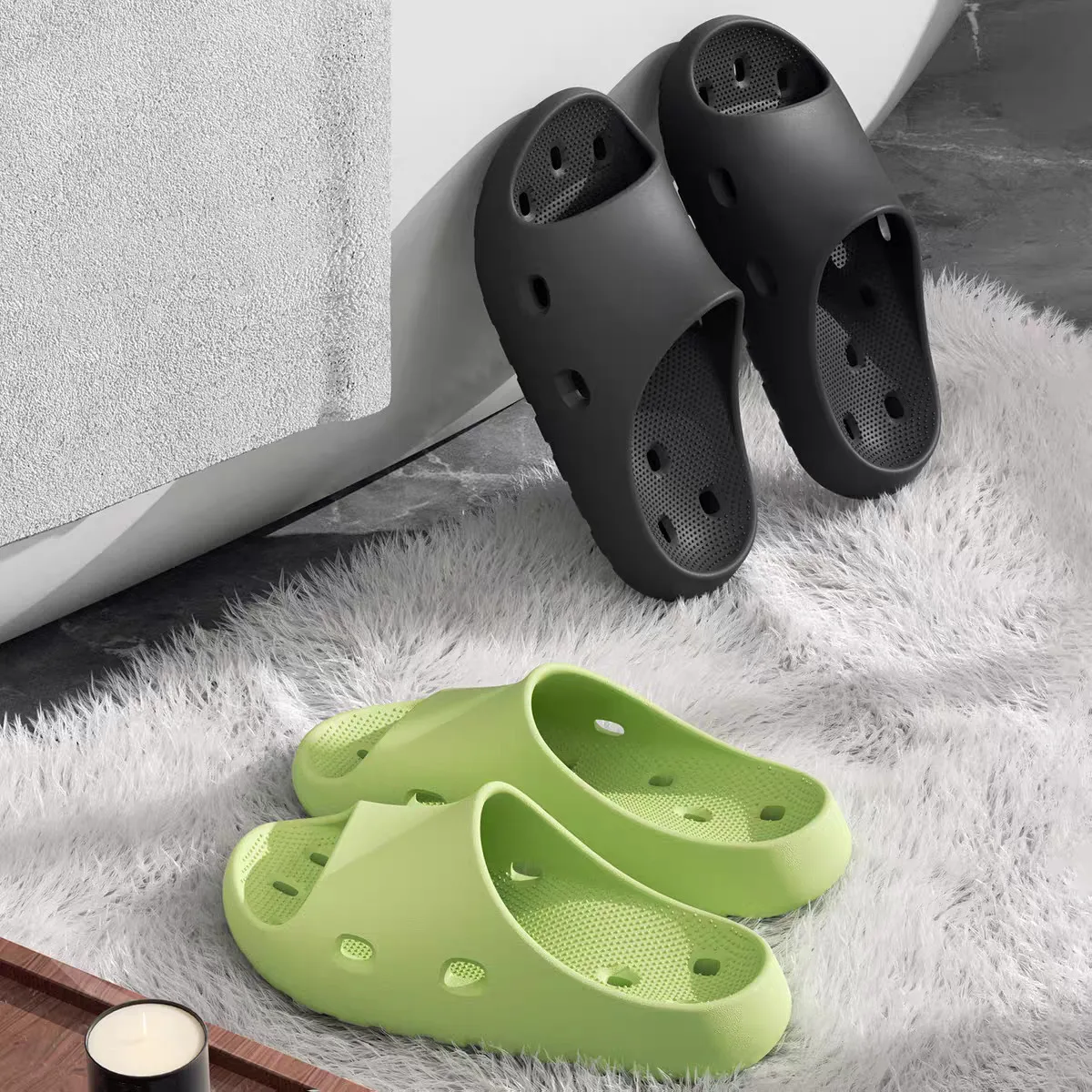 

New Men's Bathroom Slippers Women Summer Slippers Indoor Soft Breathable Non-Slip Slides Couple Shower Leakage Quick-Drying Shoe