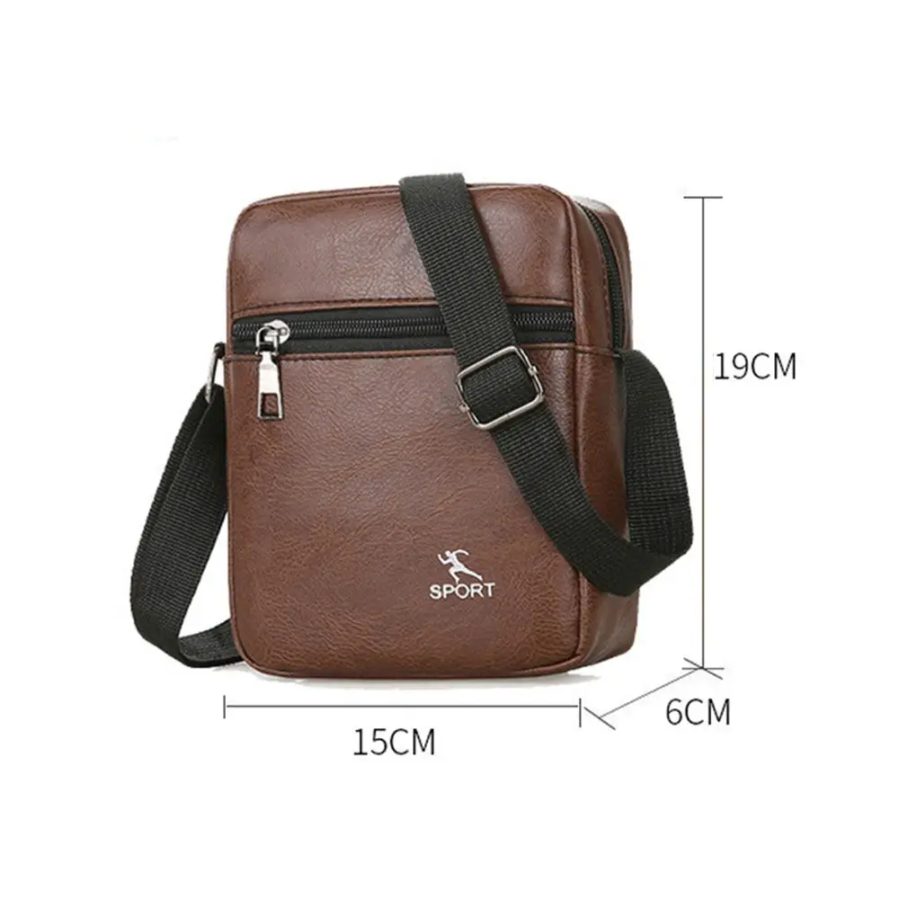 Men PU Leather Zipper Crossbody Messenger Bag Office Worker Sling Shoulder Bags Travel Brown Handbags Small Totes