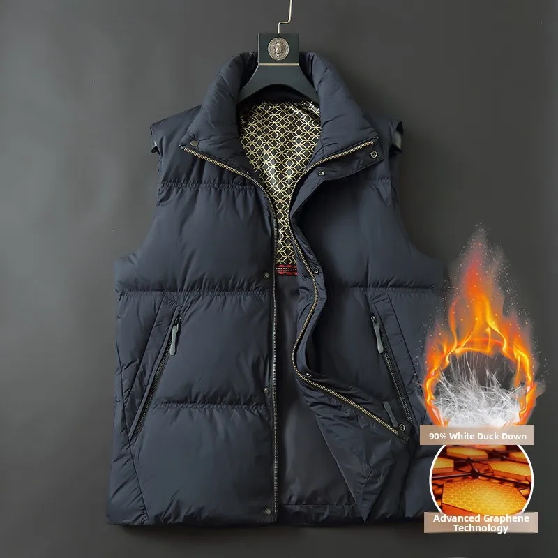 

Новая мужская зимняя теплая свободная пуховая жилетка больших размеров с воротником-стойкой, верхняя одежда, модная городская, из полиэфирного волокна