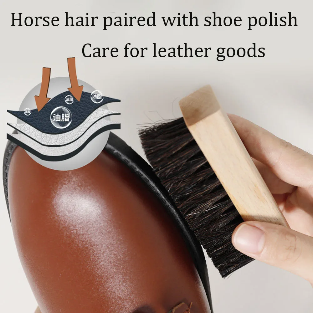 Solid wood soft bristle brush, horsehair shoe brush, shoe cleaning brush, nylon wire brush, pig hair plastic wire brush