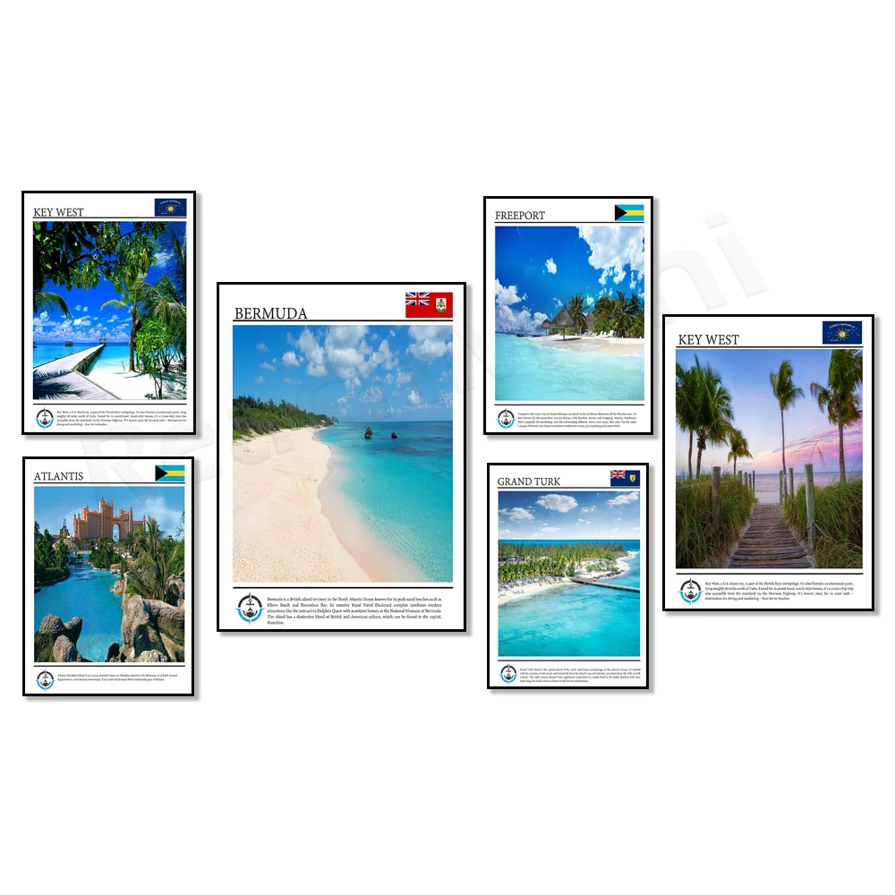 Key West, Florida, Turks and Caicos Islands, Cozumel Mexico, Atlantis Bahamas, Caribbean Curacao, Bermuda Vacation Travel Poster