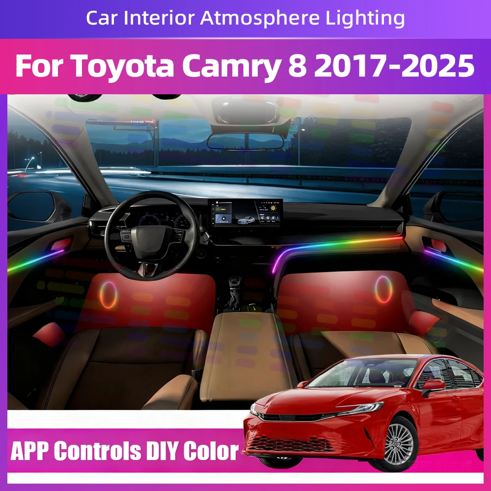 

Car LED Strip Interior LED Atmosphere Lights 64Colors Multiple Lighting Mode Adjustment Features For Toyota Camry 8 2017-2025