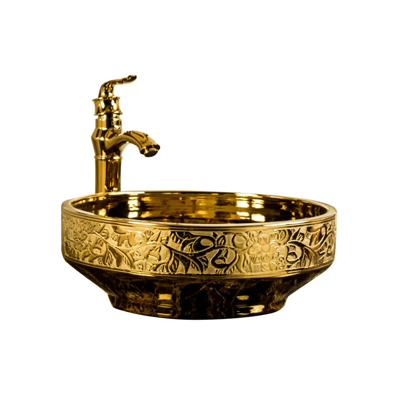 

Ceramic table basin wash basin electroplated gold basin carved washbasin