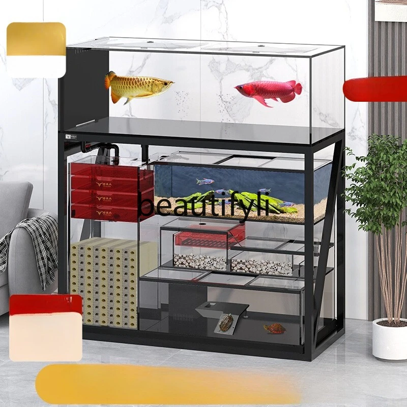 

Three-layer Combination Stream Dragon Fish Tank Stainless Steel Living Room Household Multi-layer Ultra-clear Glass Tank