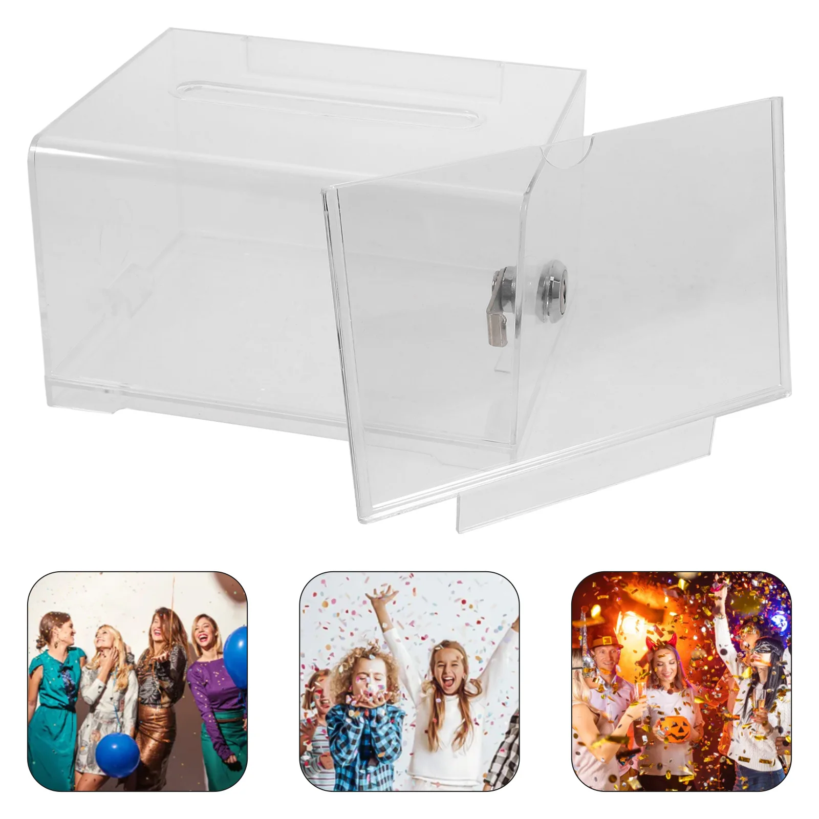 1 set 1 Set Clear Acrylic Voting Box Lock Donation Fundraising Suggestion Ballot Collection Public Complaint Letter Storage