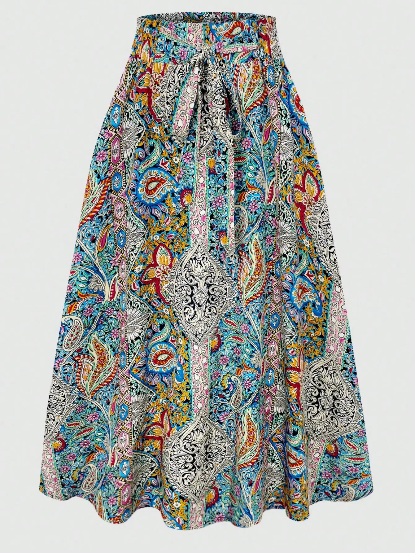 Womens Bohemian Paisley Print Midi Skirt High Waist Elastic A Line Flowy Long Skirt Summer Vintage