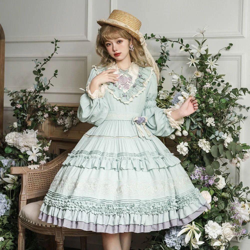 

[Thorn Rose]Luxury Lolita Flower Wedding Large Hemline Autumn/winter Lorita Dress Fairy Kei Clothes Candy Anime