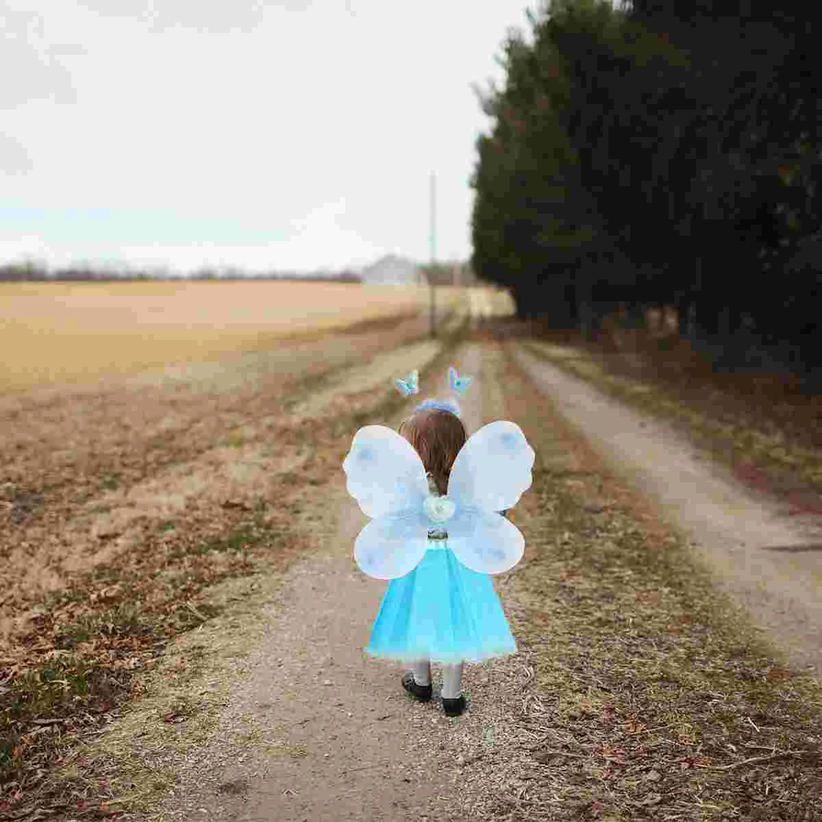 Butterfly Wings Four Piece Set Girl's Fairy Dress Purple for Woman Blue Toddler Gauze Short Skirt Kid's Cosplay Performance