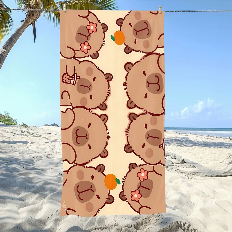Newest Beach Towel Rainbow Wave Cute Capybara Daisy Cartoon All Over Print Beach Towel Pool Bath Towel view 3
