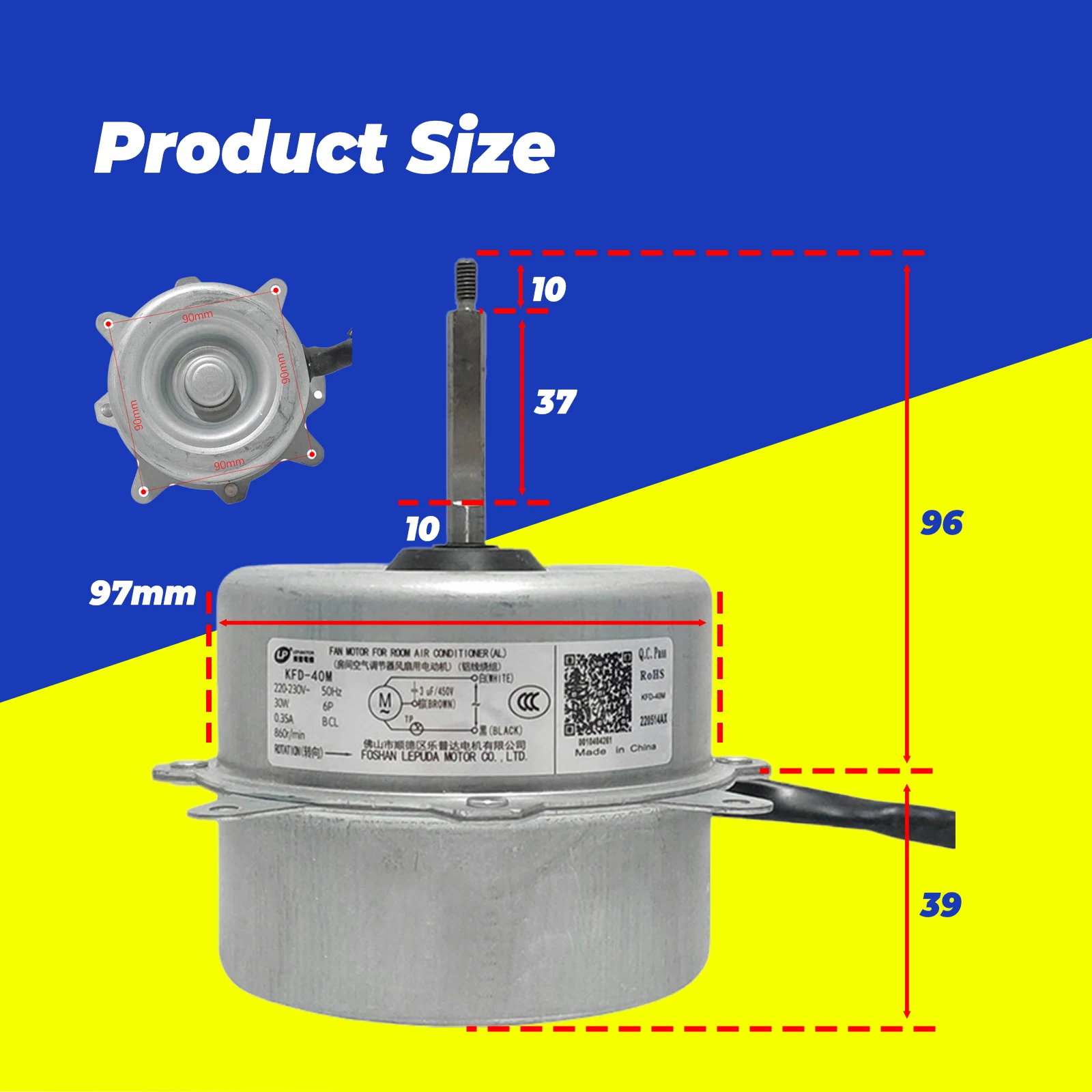มอเตอร์พัดลมภายนอกเครื่องปรับอากาศไฮเออร์ รุ่นใหม่ KFD-40M 30W 6P 50Hz 220-240V อะไหล่เครื่องปรับอากาศ