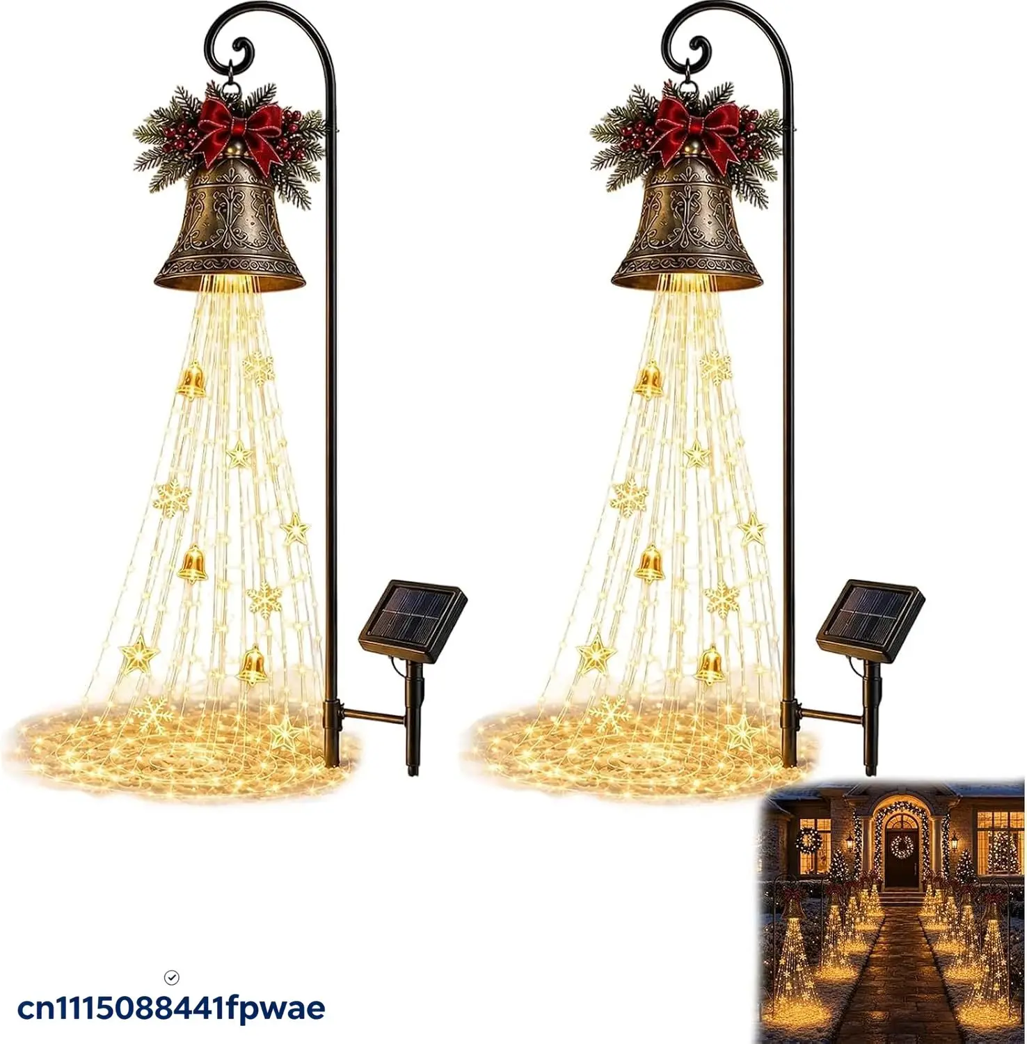 Christmas Bell Cascade Solar Yard Light for Christmas Yard Decor，1 Pcs